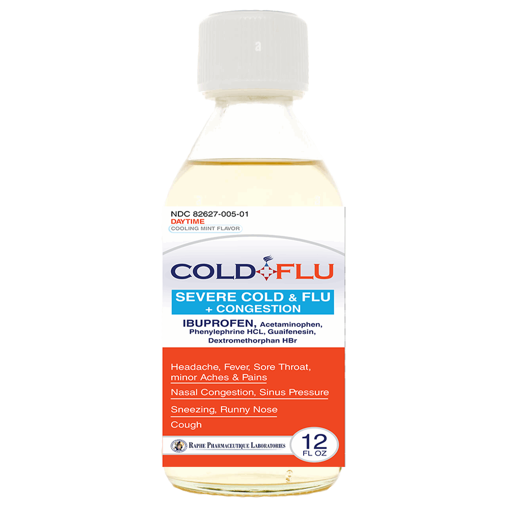 Multi-action Cold Flu Syrup For Severe Cough Cold Flu Decongestant with Ibuprofen 250mg with Acetaminophen 500mg