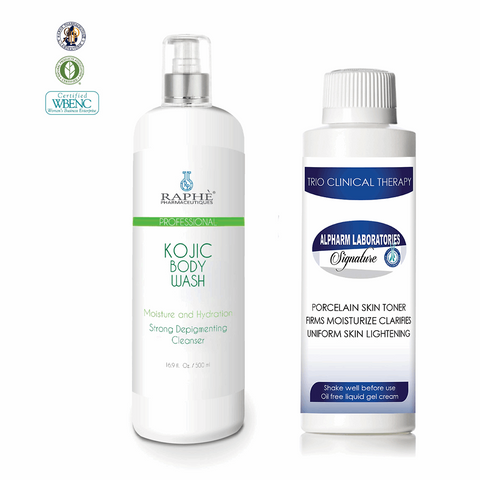 Kojic Body Wash Scrub 16oz and Porcelain Skin Lightening Toner Cream 4oz